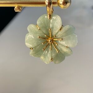 Elegant 14KT Yellow Gold Jade Flower Pendant